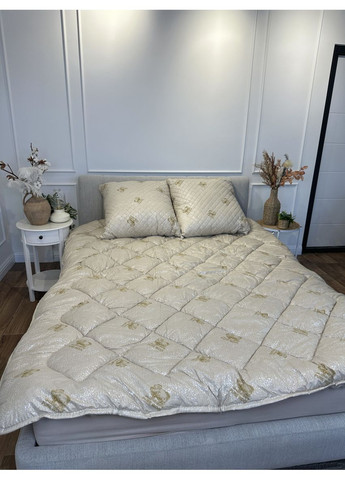 Одеяло двуспальное стеганное зимнее из шерсти Pure Wool 21501 180х210 см бежевое Leri Max (365688985)