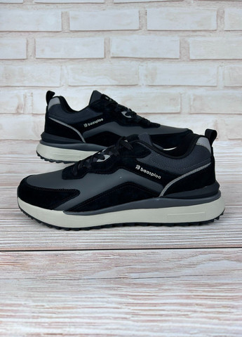 Черные демисезонные мужские кроссовки черные низкие демисезонные кроссовки из комбинированного материала на плоской подошве для прогулок Baas