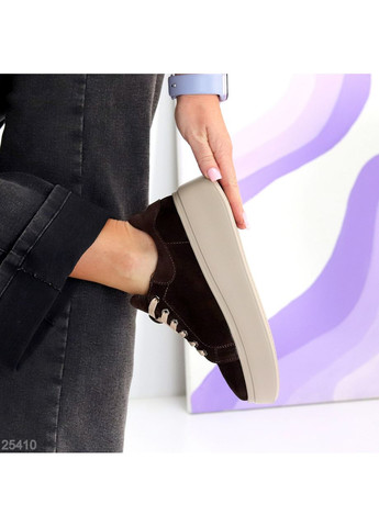 Темно-коричневі кеди жіночі lafira з натуральної замші на товщеній підошві, гіркий шоколад No Brand