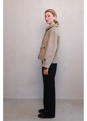 Серое Шерстяное укороченное пальто с накладными карманами серо-бежевого цвета Куинси Dolcedonna