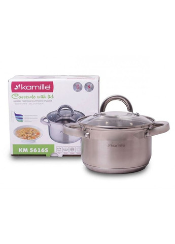 Каструля 2 л з нержавіючої сталі з кришкою та порожнистими ручками KM-5616S Kamille (317045925)