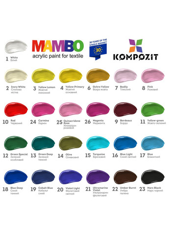 Набір Фарба по тканині МАМВО ART 24*50 мл, 24 х 50 мл Kompozit (315153136)