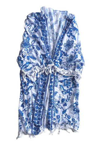 Синій демісезонний купальник роздільний білий із синім принтом + туніка роздільний No Brand 6637