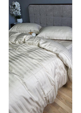 Постільна білизна з резинкою Беж, сатин страйп PREMIUM 2/2см Полуторний розмір, наволочки 50/70 No Brand (364219988)