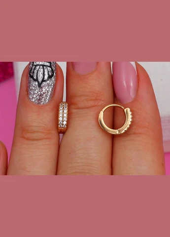 Серьги колечки с камнями в два ряда 8 мм золотистые Xuping Jewelry (316432878)