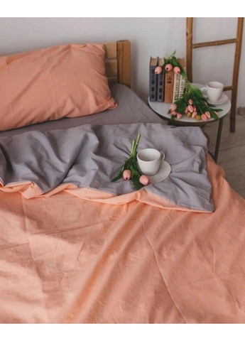 Постільна білизна сімейна Home Варена бавовна 20511 160х215х2 см персикова з сірим DUSHKA (336327516)