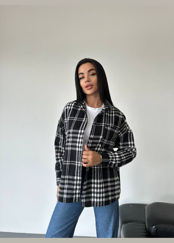 Черная спортивная, повседневный, кэжуал, джинсовая рубашка в клетку No Brand с длинным рукавом