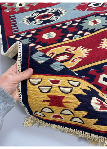 Плетений бавовняний килим Shana Karde 120Х180 см. Бордовий з блакитним. No Brand (366293881)