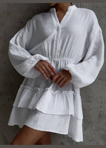 Білий повсякденний жіноче муслінове плаття з рюшами кльош Україна однотонна