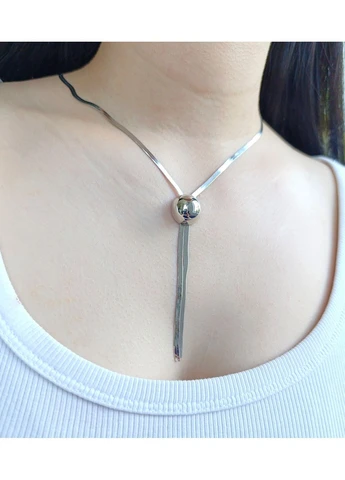 Серебряное колье-лариат «Сфера» NEC-шб No Brand Кольє (396714961)
