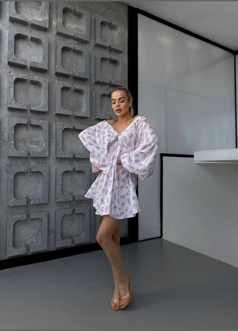 Розовое повседневный, кэжуал, вечернее женское платье оверсайз No Brand с цветочным принтом