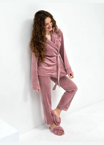 Велюровый домашний женский костюм светло-бордового цвета No Brand (322168610)