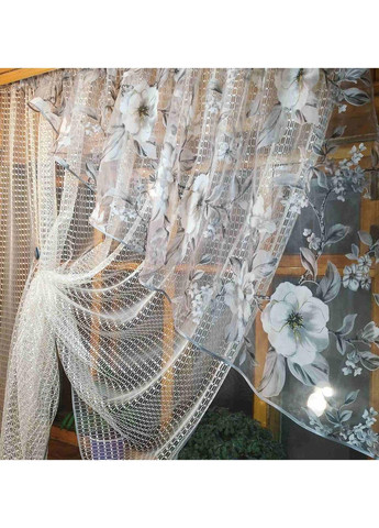 Кухонна фіранка Фаїна молочна яблучний колір сірий права No Brand (372515655)