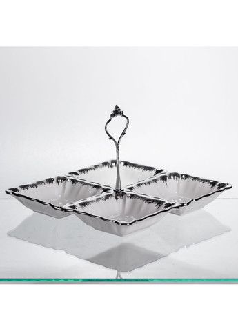 Менажниця порцелянова на 4 секції квадратна 22.5*22.5*3 см, срібло Yiwu (366089554)