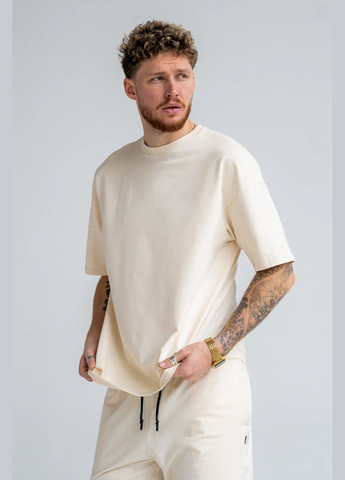 Бежева чоловіча футболка оверсайз cotton пісочна Teamv