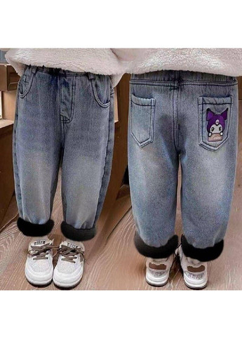 Дитячі утеплені штани джинси з поясом на резинці задніми кишенями для дітей дівчаток персонаж Куромі (481668-Prob) Розмір 90 Unbranded (364927012)