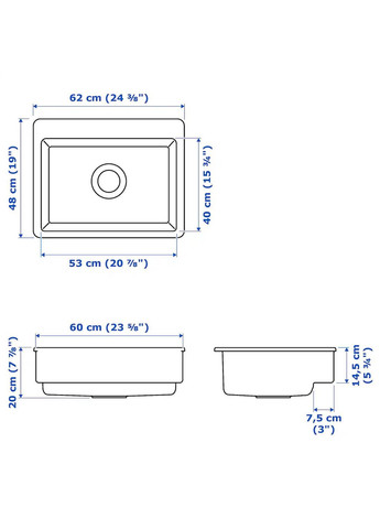 Раковина з видимою передньою частиною ІКЕА HAVSEN 62х48 см (s19253714) IKEA (278408685)