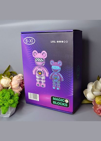 Конструктор Magic Blocks Ведмедик Рожевий на 4031 деталь, світиться у темряві. Ведмедик Bearbrick 50 см Limo Toy (282430874)