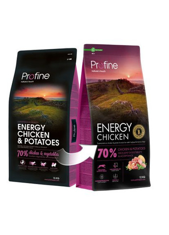 Корм сухий Energy Chicken and Potatoes для активних собак всіх порід, з куркою та картоплею, 12 кг Profine (349823719)