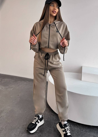 Базовый повседневный костюм двойка: укороченные худые на молнии с капюшоном + джоггеры высокой посадки Україна (328392574)