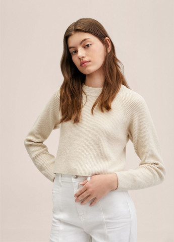 Бежевий демісезонний вʼязаний укорочений светр джемпер базовий джемпер Mango