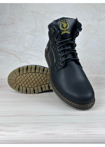 Черные зимние ботинки из кожи для мужчин No Brand