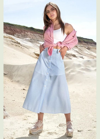 Голубая повседневная в полоску юбка Seventeen а-силуэта (трапеция)