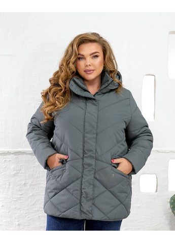 Сіра зимня жіноча тепла стьобана куртка з капюшоном No Brand