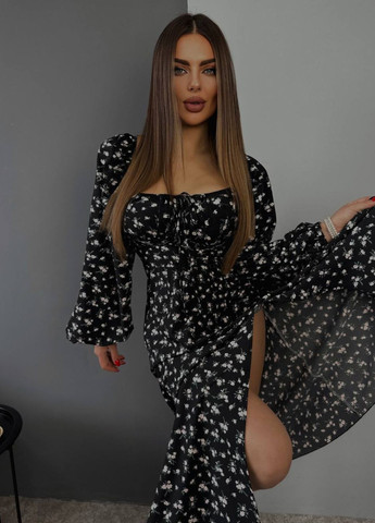 Летний женский женский сарафан из софт ткани с принтом цветочным и рукавами фонарик Tik-Tak в цветочек