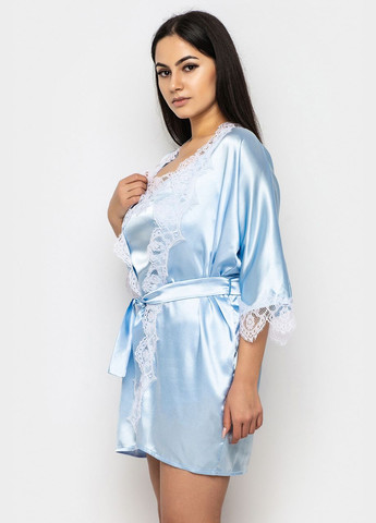 Голубая всесезон домашний комплект (кружевной топ + шорты + халат) топ + шорты Ghazel