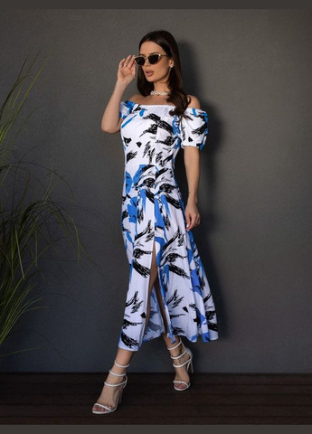 Голубое платье 14680 бело-голубое ISSA PLUS однотонное