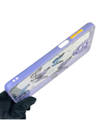 Чехол для Redmi Note 9 Pro с блёстками с бабочками на сяоми редми нот 9 про сиреневый Xiaomi (366389729)