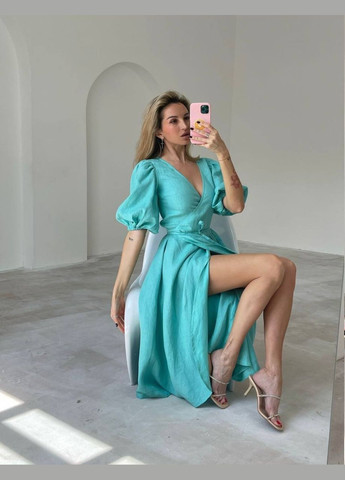 Красивый женский женский сарафан из льна на запах No Brand однотонный