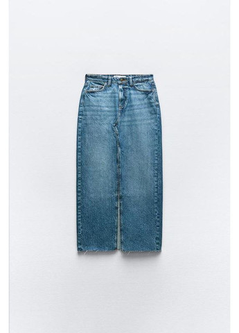 Синяя джинсовая юбка с разрезом Zara