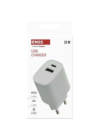 Зарядний пристрій (V02B15) Emos V02B15 1xUSB-A + 1xUSB-C 15W GaN (369881066)