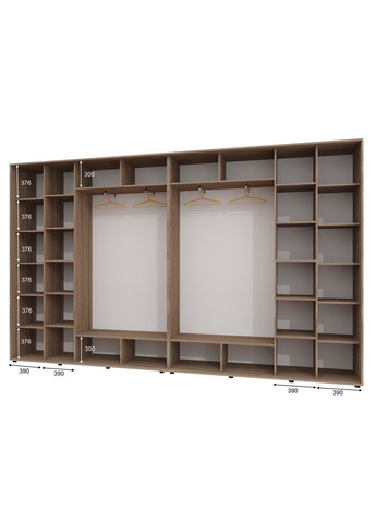 Шкаф-купе четырехдверный 420*45*230 Дуб Сонома трюфель 2 ДСП/2 Зеркала с пескоструйным рисунком Алекса (360476776)