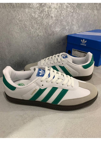 Сірі Осінні кросівки чоловічі adidas samba og white green gum адідас самба No Brand