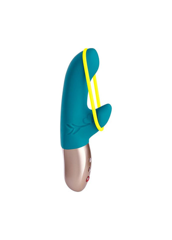 Мини вибратор-кролик со стимулирующей лентой AMORINO petrol/neon yellow, лента съемная Fun Factory (314808097)