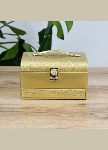 Шкатулка для прикрас трьохшарова з дзеркалом, поліуретанова шкіра золото см (JZ-018-3) Гранд Презент (322190830)