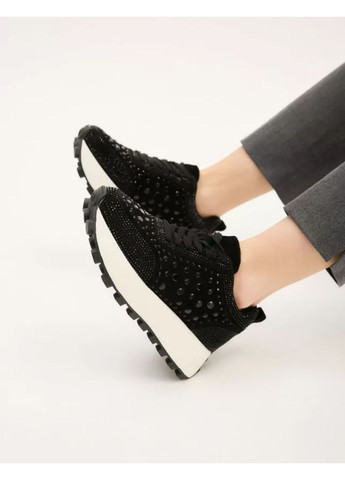 Кроссовки женские со стразами No Brand чёрные (363131723)