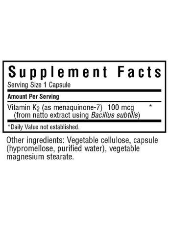 Витамин К2 100мкг, 50 вегетарианских капсул Bluebonnet Nutrition (326055398)