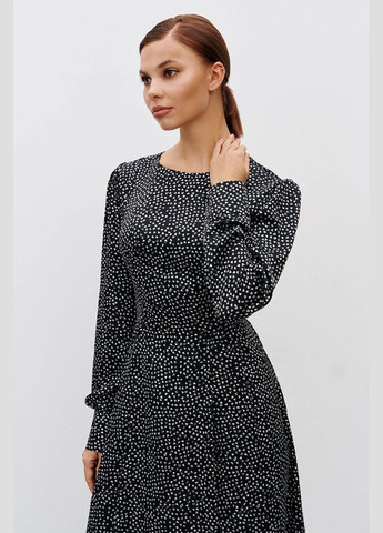 Черное платье женское чёрное с принтом сердечки mkrm4240-2 Modna KAZKA