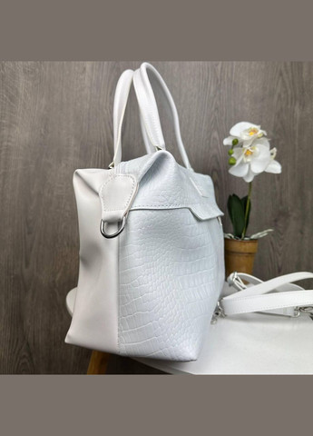 Большая сумка саквояж рептилия тиснение на плечо из экокожи белая (sku_1420Б) No Brand (330576195)