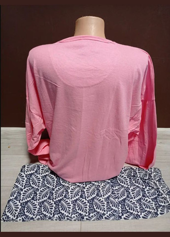 Рожева всесезон піжама жіноча asma листочки 50-58 р жіноча піжама зі штанами піжама для піжамної вечірки жіноча піжама батл футболка + штани No Brand Піжама