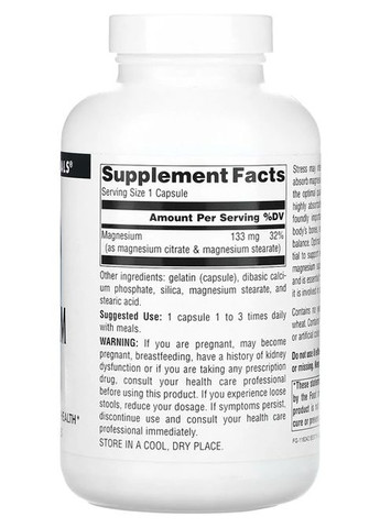 Magnesium Citrate 133 mg 180 Caps Source Naturals (302713851)