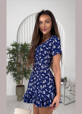 Синее повседневный, вечернее, кэжуал женское платье FINO Mode с цветочным принтом