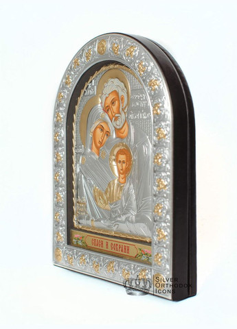 Серебряная Икона Святая Семья 16,5х21,5см в арочном киоте под стеклом Silver Axion (266266088)