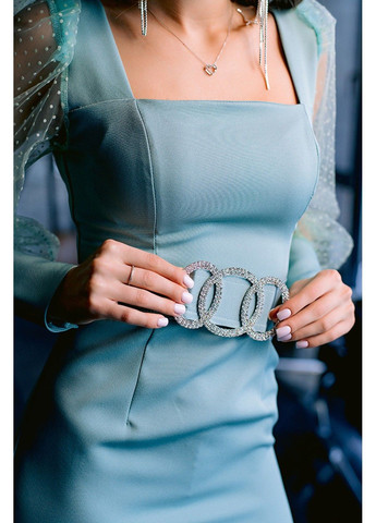 Бірюзова коктейльна сукня об'ємний рукав 23011 шавлія Tanita-Romario