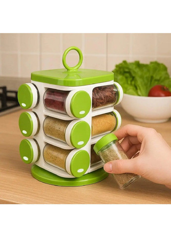 Набір комплект баночок ємностей для спецій приправ на обертовній підставці 12 штук 18х15х15 см (480935-Prob) Салатовий Unbranded (348322326)