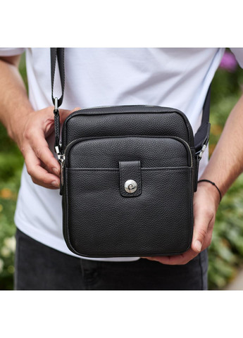 Чоловіча шкіряна універсальна сумка 24х20х8, барсетка зі шкіри, сумочка для чоловіків з регулюванням ручки, чорна No Brand (359380796)